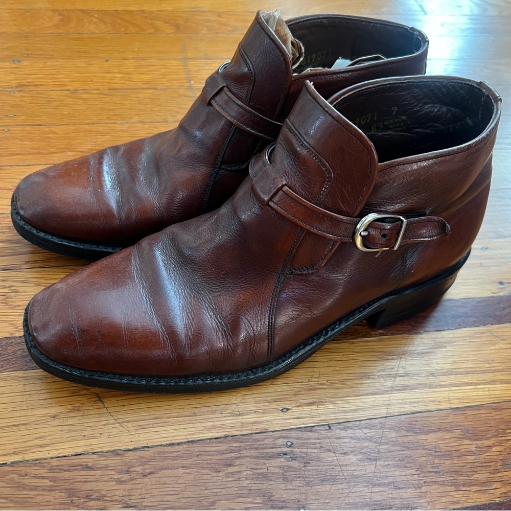Vintage Freeman Free-Flex Brown Leather Ankle Boots Monk Strap Shoes Mens SZ 7 D